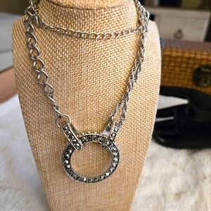 **3/10** Silver Chain Necklace with Rhinestone Circle Pendant